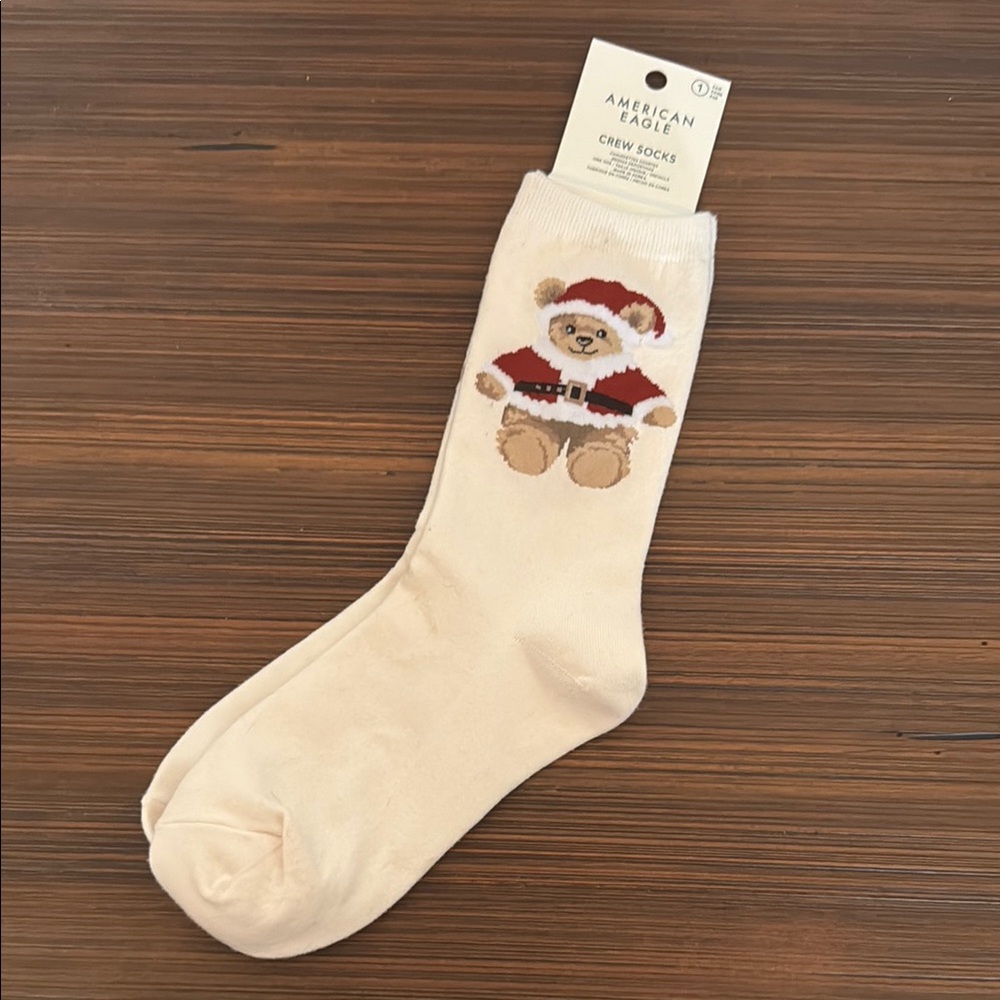 American Eagle Outfitters Cream Crew Socks with Bear Design